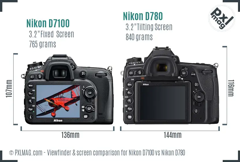 Nikon D7100 vs Nikon D780 Screen and Viewfinder comparison