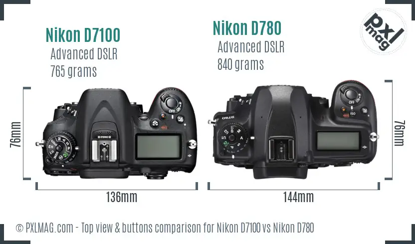Nikon D7100 vs Nikon D780 top view buttons comparison