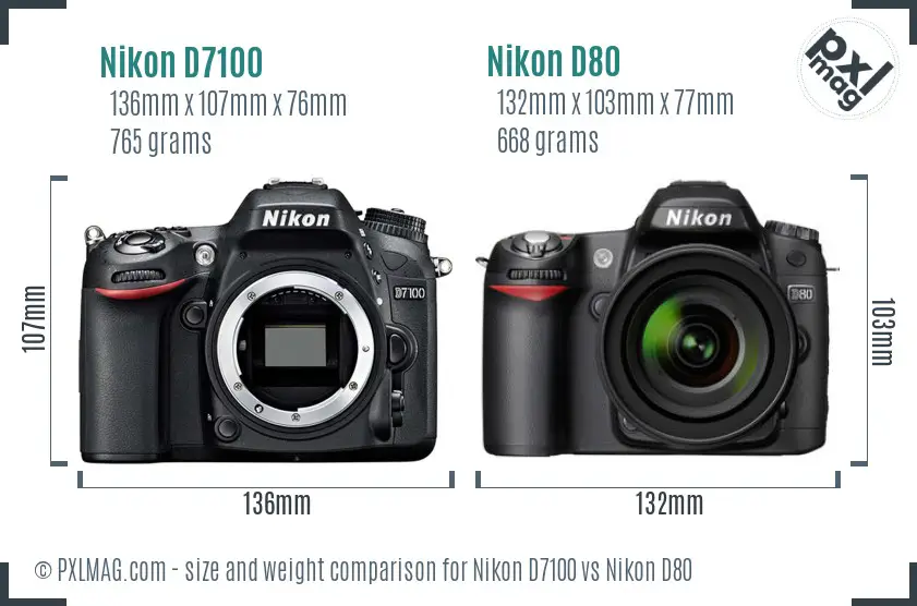 Nikon D7100 vs Nikon D80 size comparison
