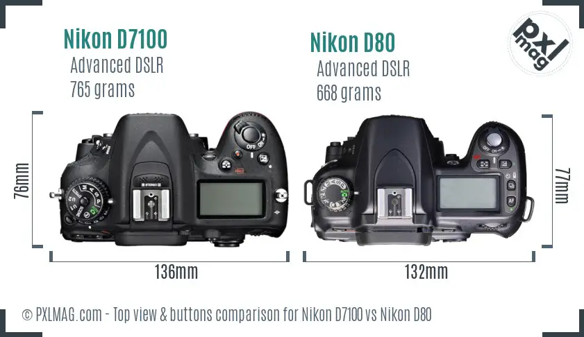 Nikon D7100 vs Nikon D80 top view buttons comparison