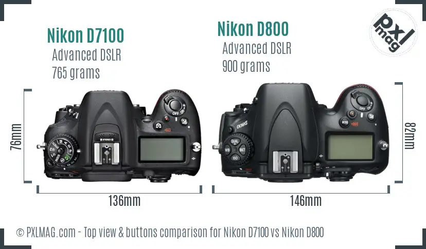 Nikon D7100 vs Nikon D800 top view buttons comparison