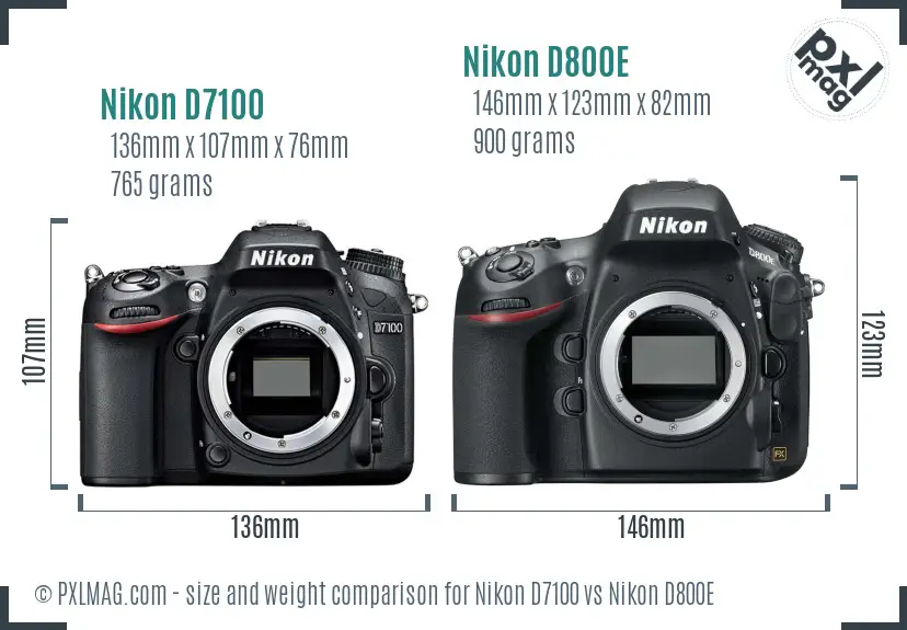 Nikon D7100 vs Nikon D800E size comparison