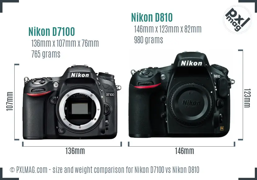 Nikon D7100 vs Nikon D810 size comparison