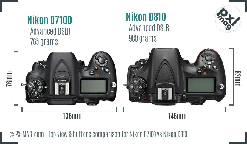 Nikon D7100 vs Nikon D810 top view buttons comparison