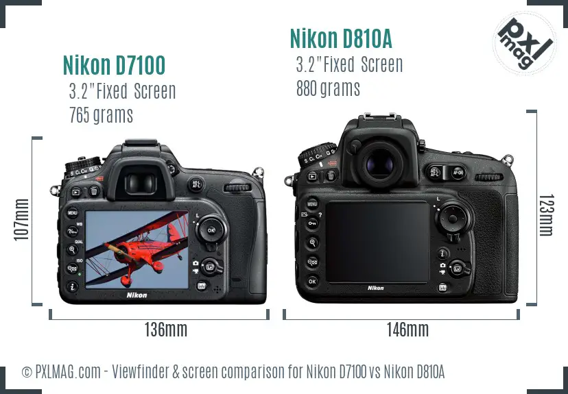 Nikon D7100 vs Nikon D810A Screen and Viewfinder comparison