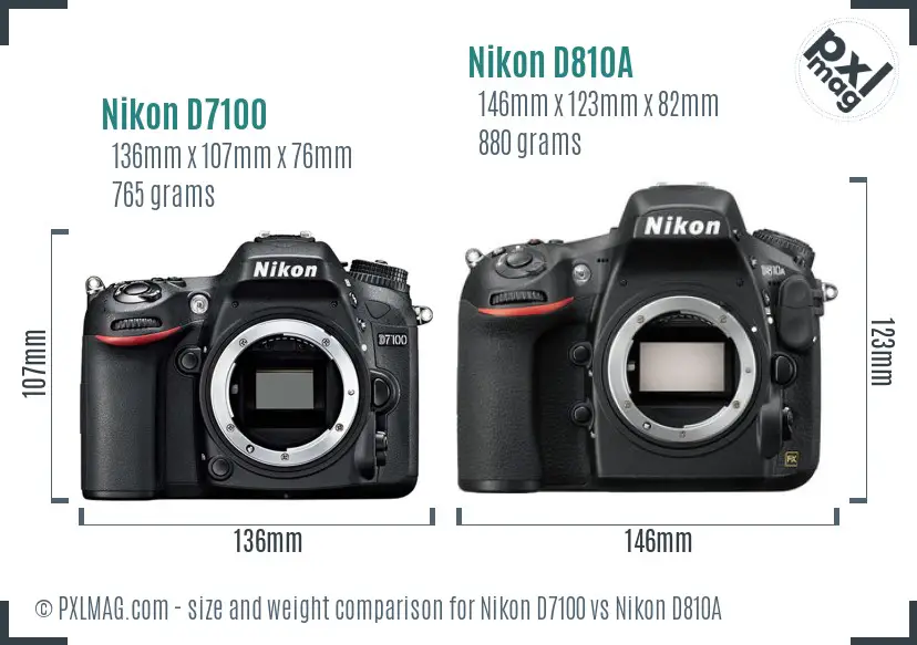 Nikon D7100 vs Nikon D810A size comparison