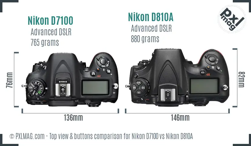 Nikon D7100 vs Nikon D810A top view buttons comparison