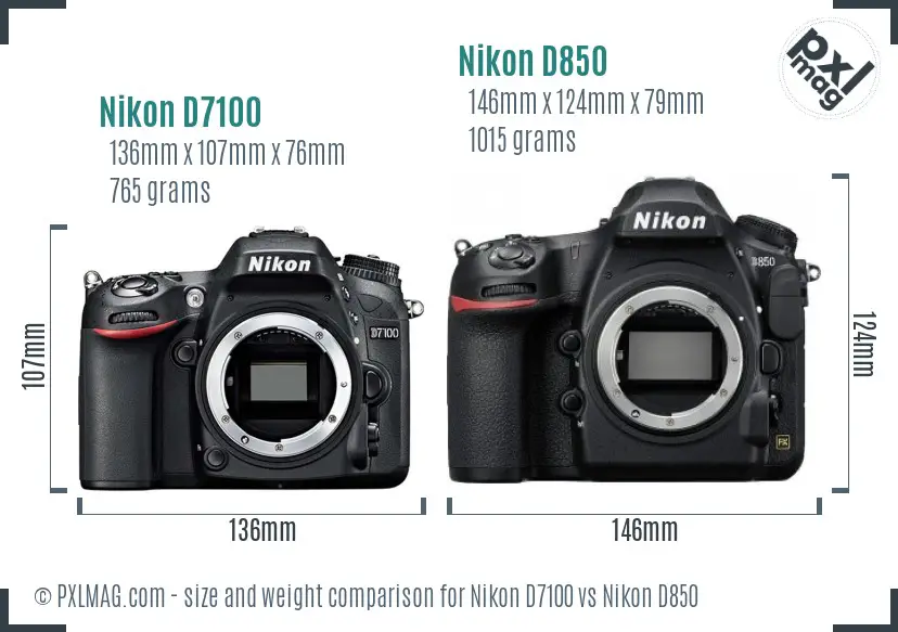 Nikon D7100 vs Nikon D850 size comparison