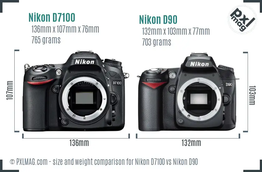 Nikon D7100 vs Nikon D90 size comparison