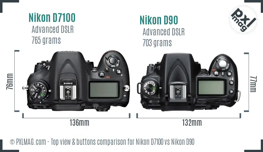 Nikon D7100 vs Nikon D90 top view buttons comparison