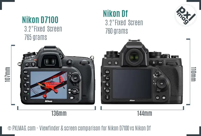Nikon D7100 vs Nikon Df Screen and Viewfinder comparison