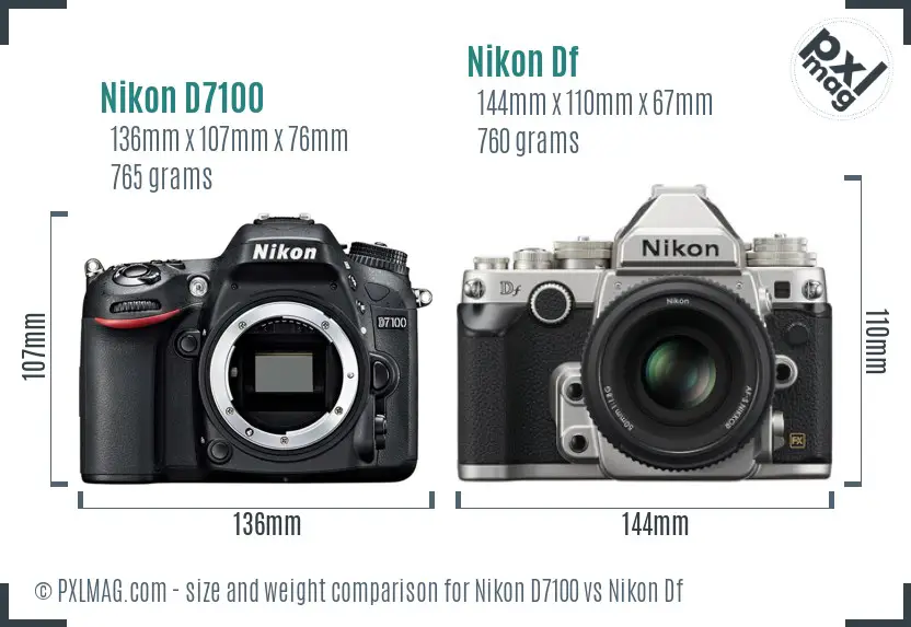 Nikon D7100 vs Nikon Df size comparison