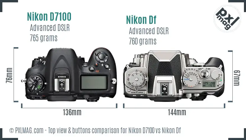Nikon D7100 vs Nikon Df top view buttons comparison