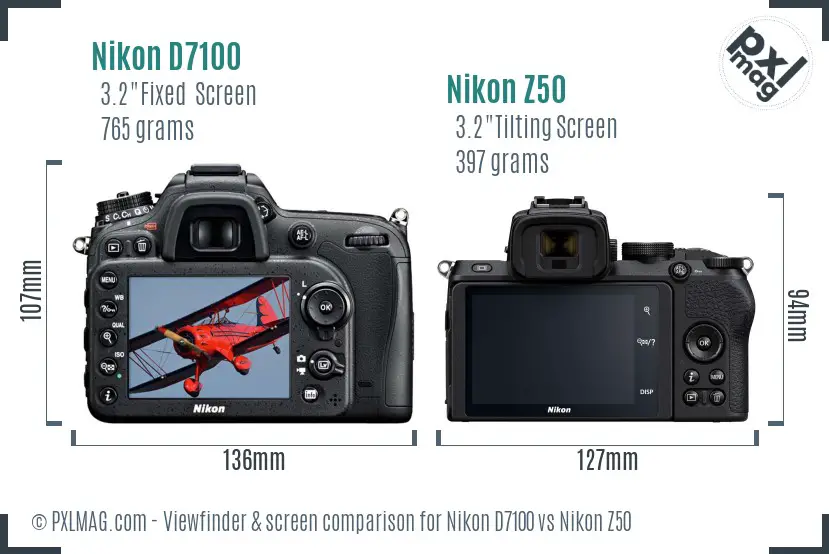 Nikon D7100 vs Nikon Z50 Screen and Viewfinder comparison