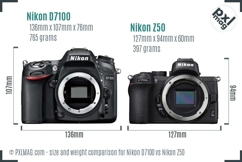 Nikon D7100 vs Nikon Z50 size comparison