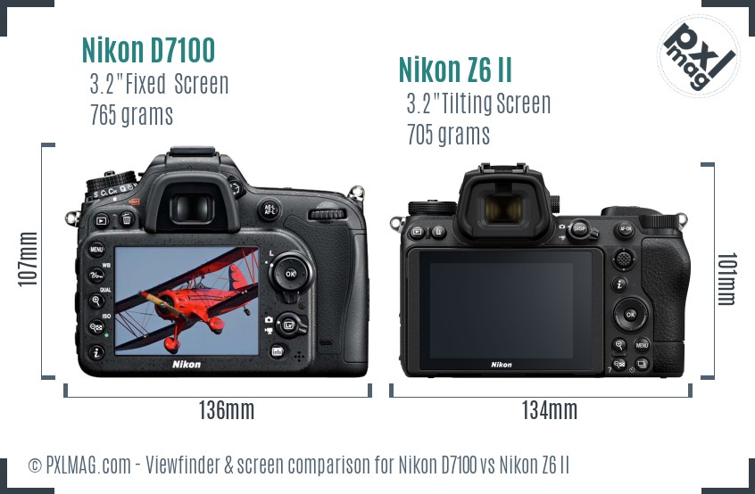 Nikon D7100 vs Nikon Z6 II Screen and Viewfinder comparison