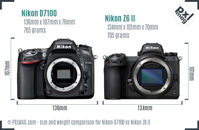 Nikon D7100 vs Nikon Z6 II size comparison