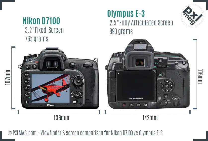 Nikon D7100 vs Olympus E-3 Screen and Viewfinder comparison