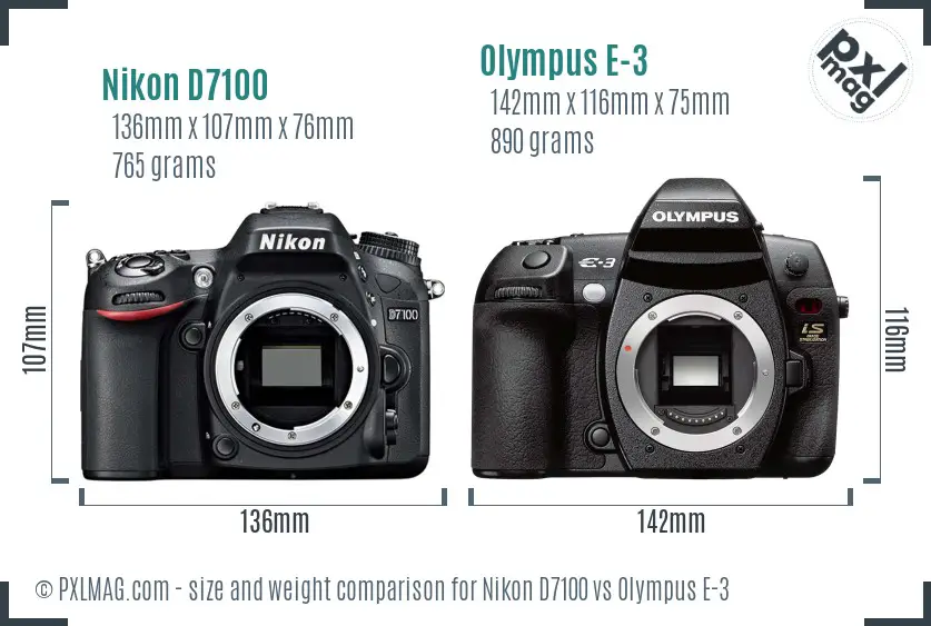 Nikon D7100 vs Olympus E-3 size comparison