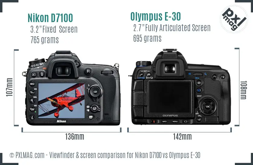 Nikon D7100 vs Olympus E-30 Screen and Viewfinder comparison