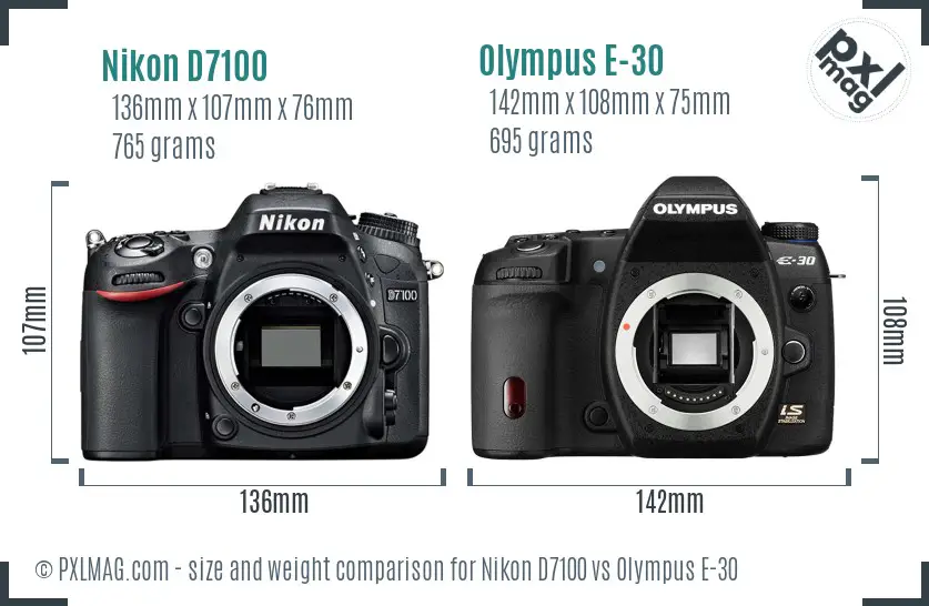 Nikon D7100 vs Olympus E-30 size comparison