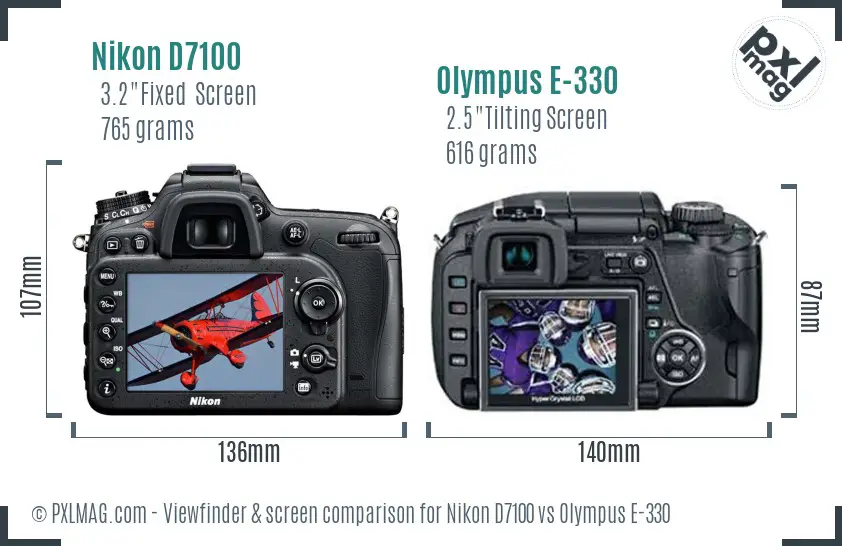 Nikon D7100 vs Olympus E-330 Screen and Viewfinder comparison