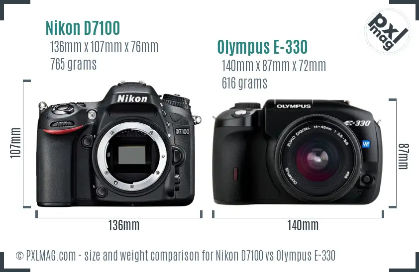 Nikon D7100 vs Olympus E-330 size comparison