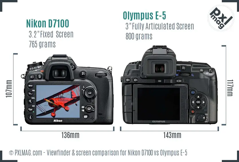 Nikon D7100 vs Olympus E-5 Screen and Viewfinder comparison