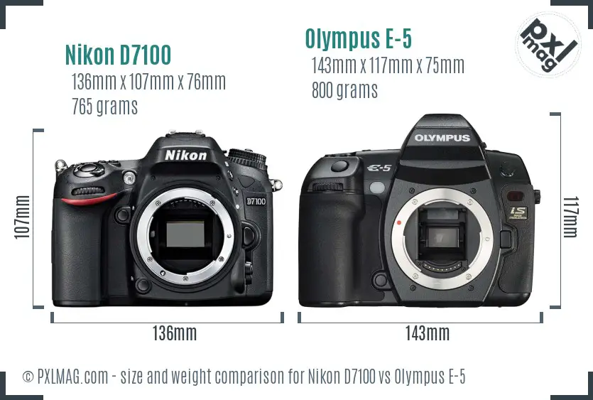 Nikon D7100 vs Olympus E-5 size comparison