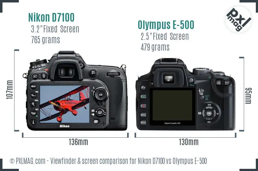 Nikon D7100 vs Olympus E-500 Screen and Viewfinder comparison