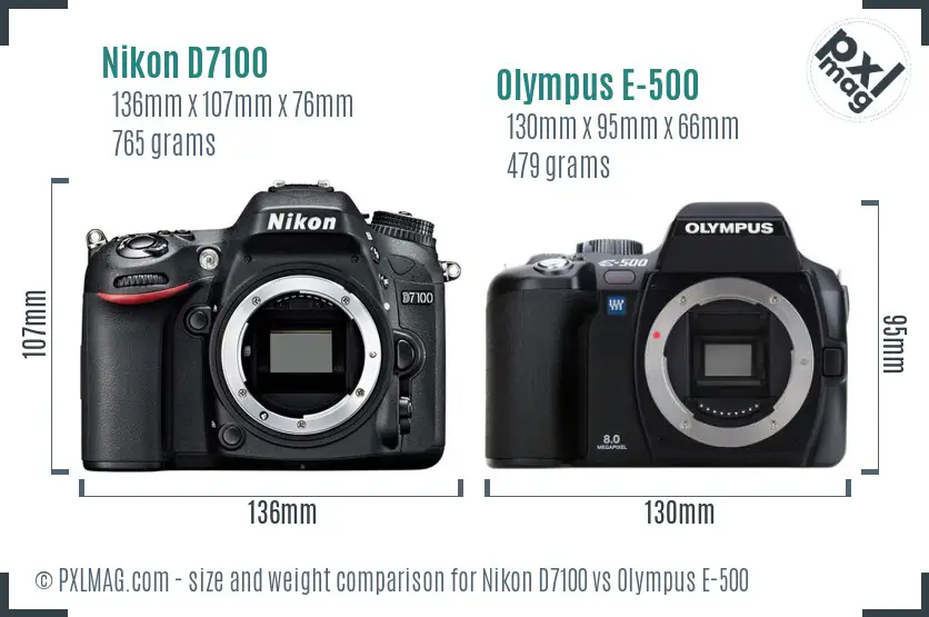 Nikon D7100 vs Olympus E-500 size comparison