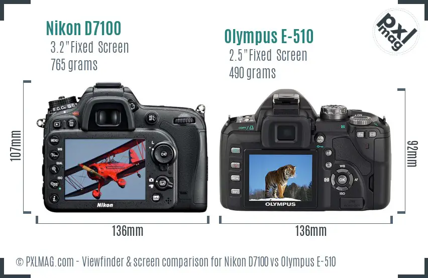 Nikon D7100 vs Olympus E-510 Screen and Viewfinder comparison
