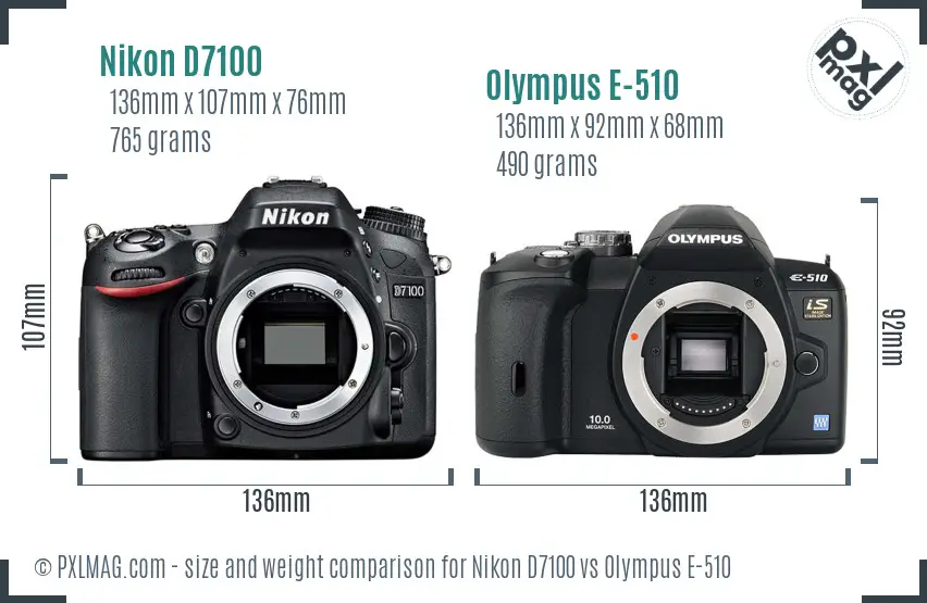Nikon D7100 vs Olympus E-510 size comparison