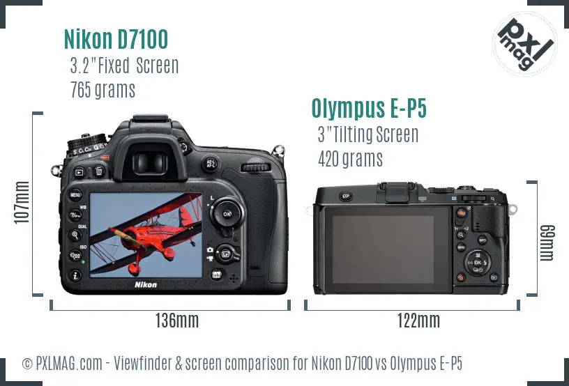 Nikon D7100 vs Olympus E-P5 Screen and Viewfinder comparison
