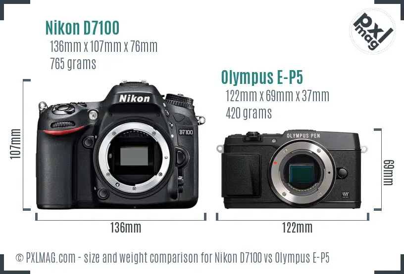 Nikon D7100 vs Olympus E-P5 size comparison