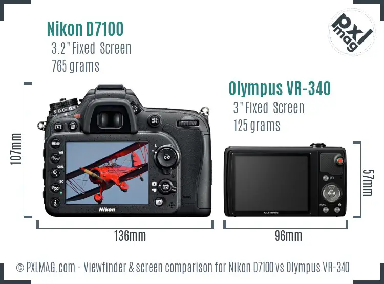Nikon D7100 vs Olympus VR-340 Screen and Viewfinder comparison