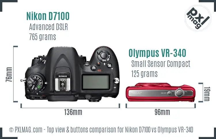 Nikon D7100 vs Olympus VR-340 top view buttons comparison