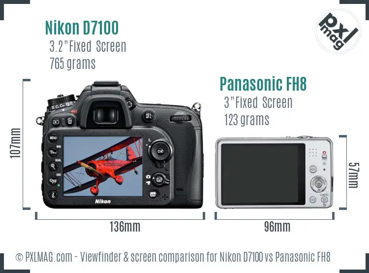 Nikon D7100 vs Panasonic FH8 Screen and Viewfinder comparison