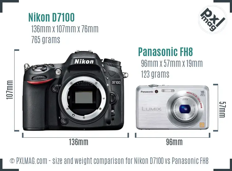 Nikon D7100 vs Panasonic FH8 size comparison