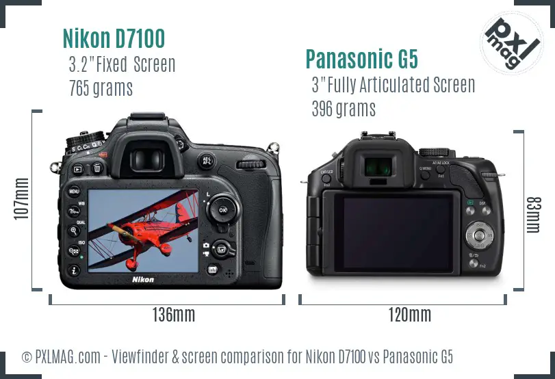 Nikon D7100 vs Panasonic G5 Screen and Viewfinder comparison