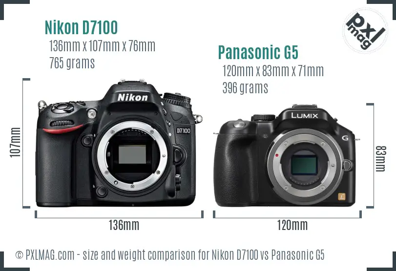Nikon D7100 vs Panasonic G5 size comparison