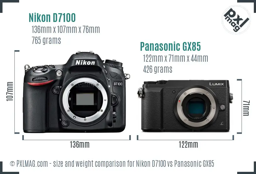 Nikon D7100 vs Panasonic GX85 size comparison Nikon D7100 vs Panasonic GX85 size comparison