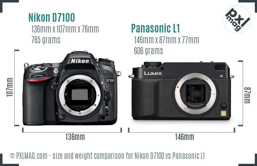Nikon D7100 vs Panasonic L1 size comparison Nikon D7100 vs Panasonic L1 size comparison