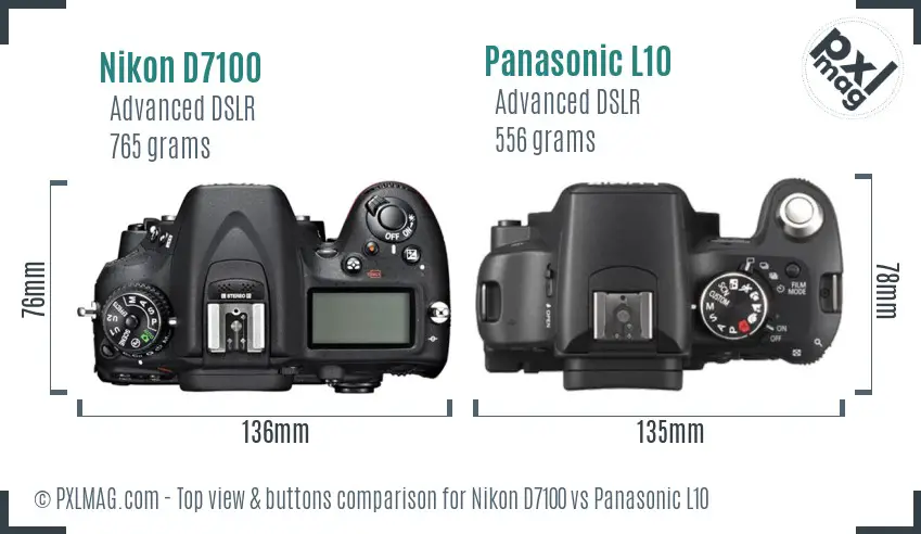 Nikon D7100 vs Panasonic L10 top view buttons comparison