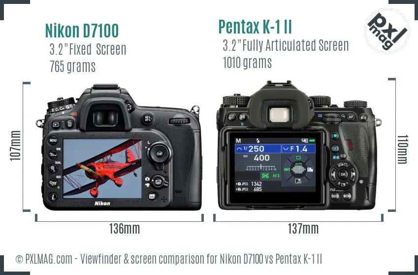 Nikon D7100 vs Pentax K-1 II Screen and Viewfinder comparison