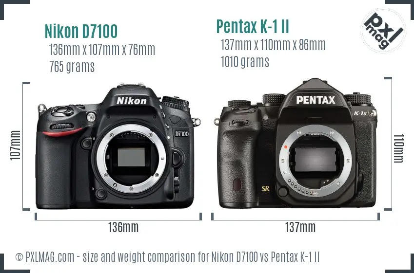 Nikon D7100 vs Pentax K-1 II size comparison