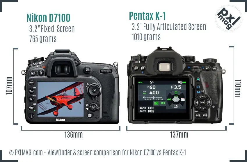 Nikon D7100 vs Pentax K-1 Screen and Viewfinder comparison