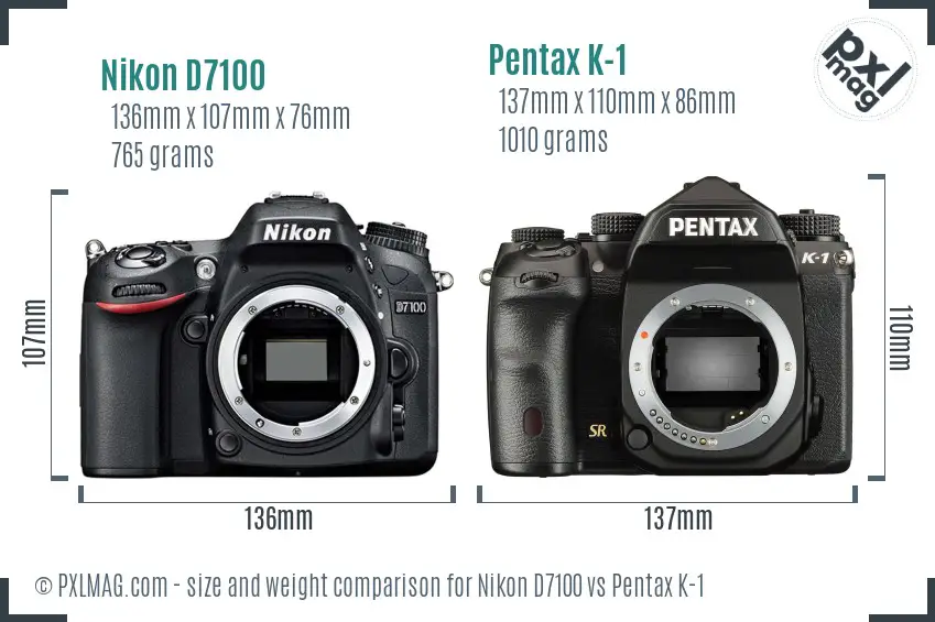 Nikon D7100 vs Pentax K-1 size comparison