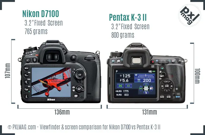 Nikon D7100 vs Pentax K-3 II Screen and Viewfinder comparison