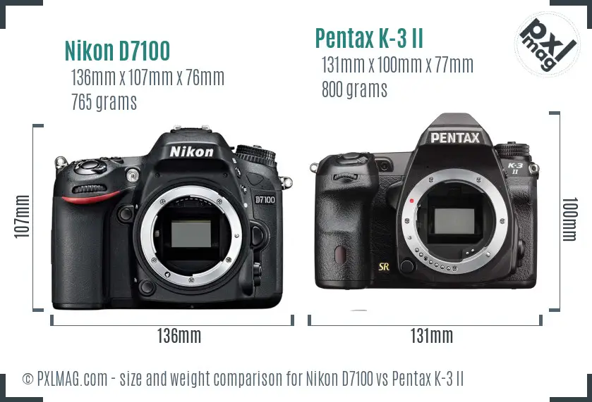 Nikon D7100 vs Pentax K-3 II size comparison
